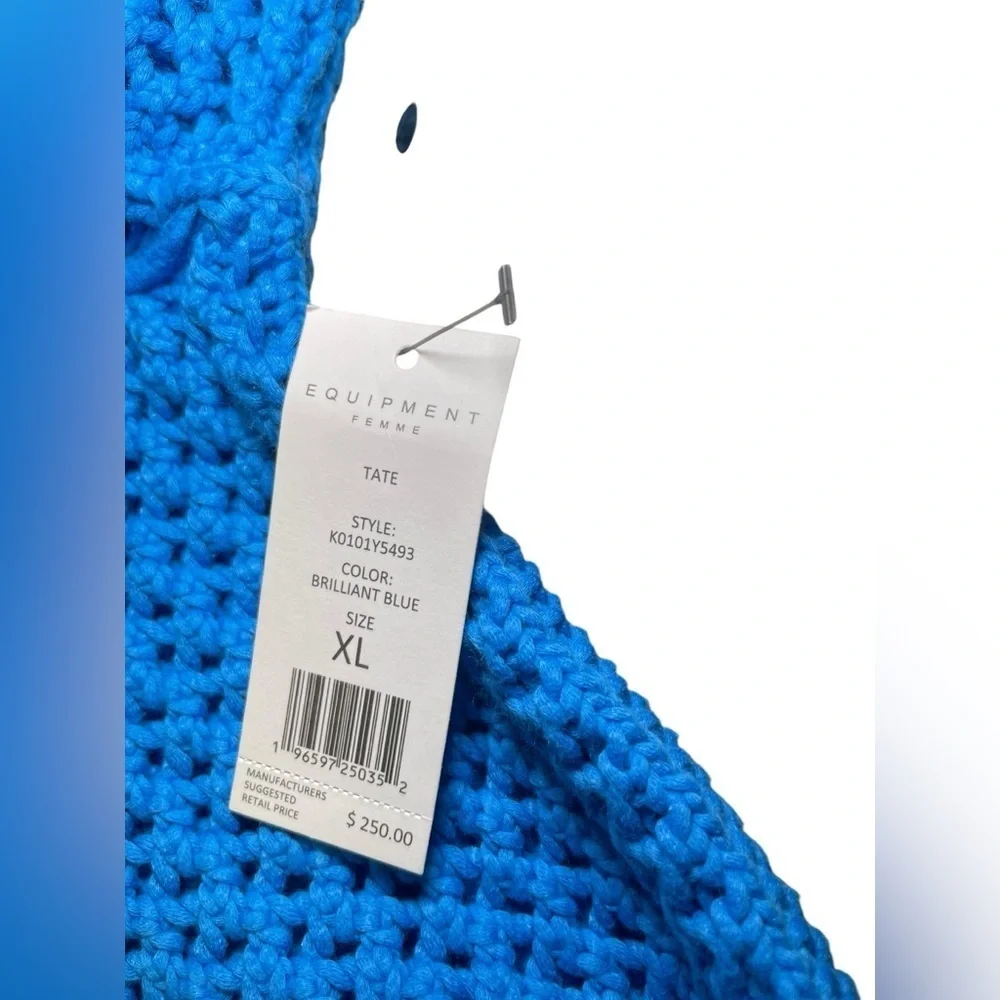 Equipment Tate Blue Open Stitch Cotton Sweater XL NWT